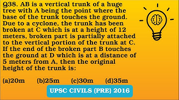Q38(2016).AB is a vertical trunk of a huge tree with A being the point where the base of the trunk..