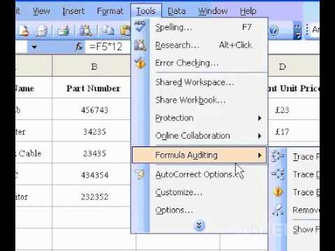Microsoft Office Excel 2003 Display the relationships between formulas and cells