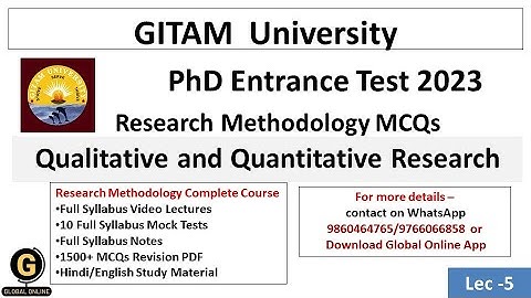 GITAM University Research Admissions Test 2023 MCQs|Qualitative and Quantitative Research MCQs|
