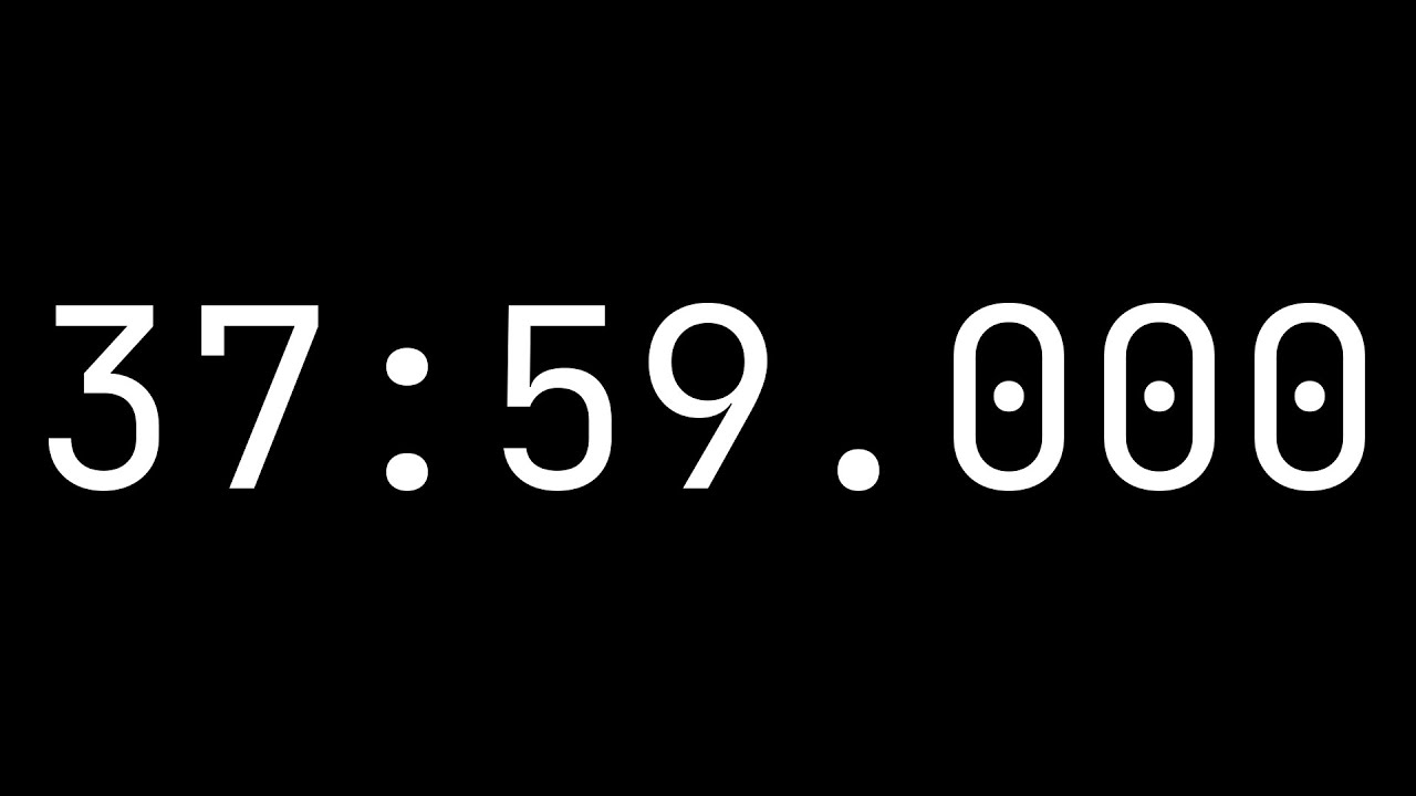 Countdown timer 37 minutes, 59 seconds [37:59.000] - White on black ...
