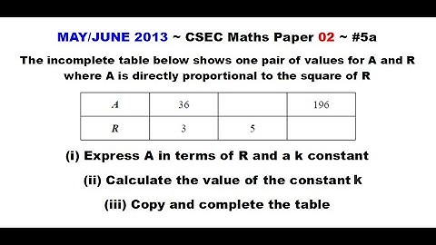 Paper2-CSEC-MATHS#59 ~ Direct Variation ~ May/June 2013 Number 5a