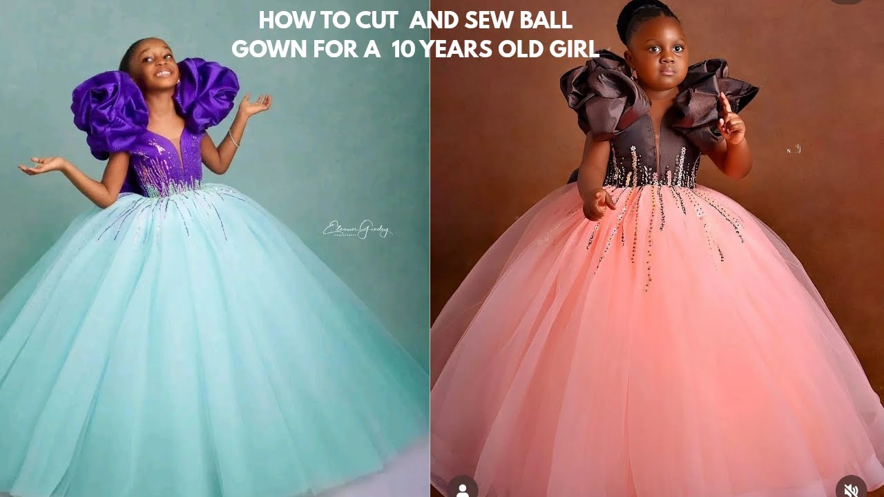 How to Make a Trendy Ball Gown Cutting and Stitching with a Ruffle Sleeves For a 10 years Old Girl