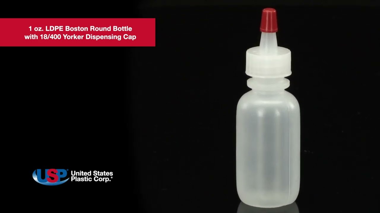 1 oz Natural LDPE Boston Round Bottle-18/400 Yorker Dispensing Cap | U.S. Plastic Corporation®