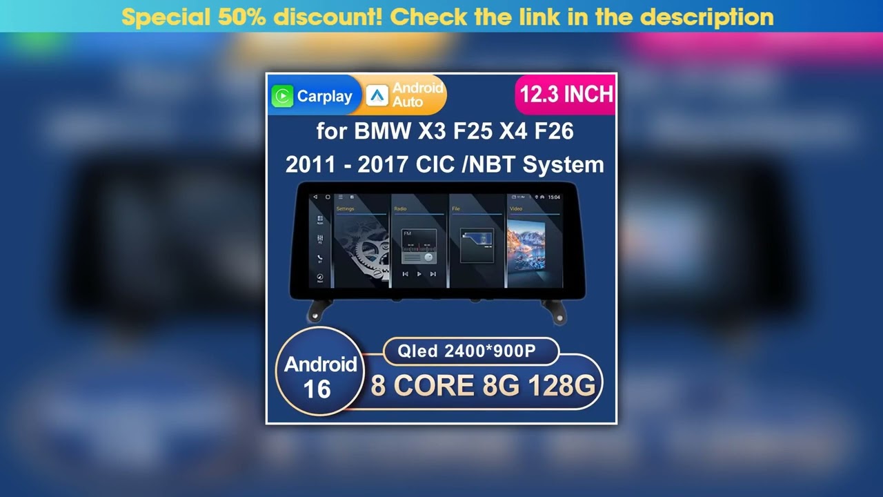 Get Android 16 Auto CarPlay Car Radio Multimedia Video For BMW X3 F25 X4 F26 2011 2012 - 2017 CIC N