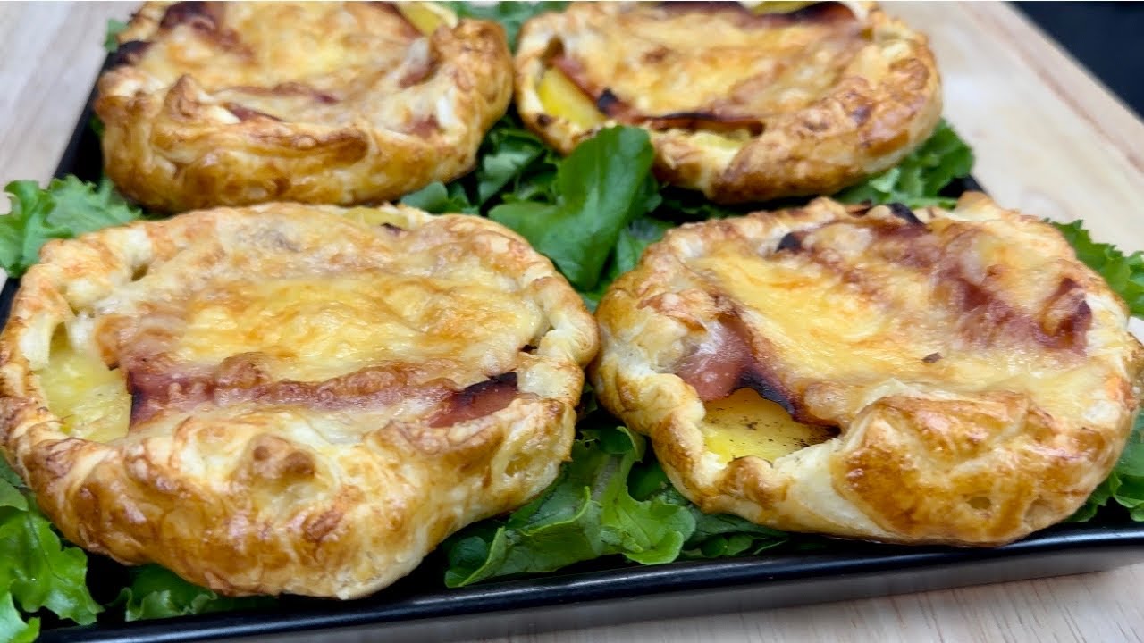 RECETTE EXPRESS AVEC PEU D’INGRÉDIENTS! TARTELETTES FEUILLETÉES POMMES DE TERRE JAMBON FROMAGE 🧀 🥔