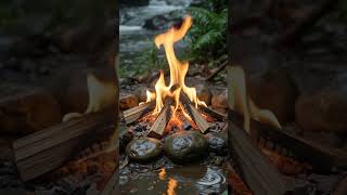 🐟 Fresh River Fish Roasted on Wood Fire | Rainy Forest ASMR #aishorts #beautifulnature