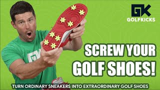 Mounting Golfkicks golf spikes on sneakers. Install video.