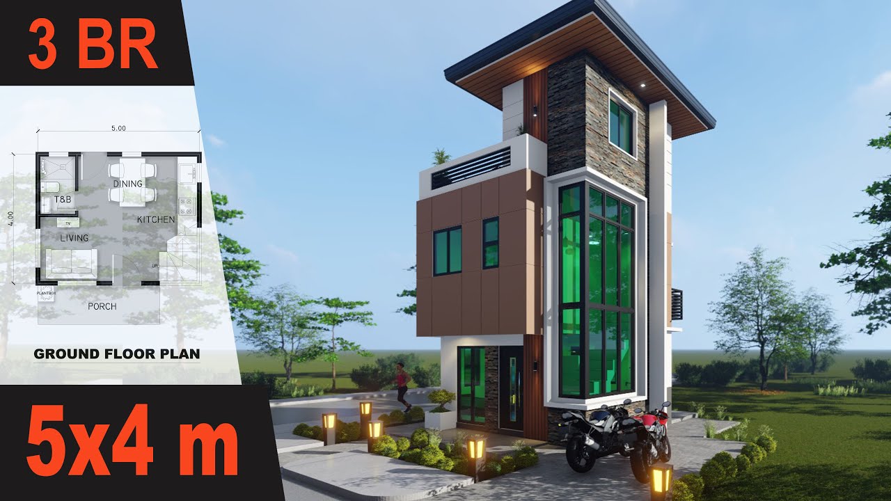 5x4 m House Design with 3 Bedrooms (20 sqm)