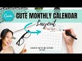 Create With Me | Cute Monthly Planner Calendar Design Layout in Canva