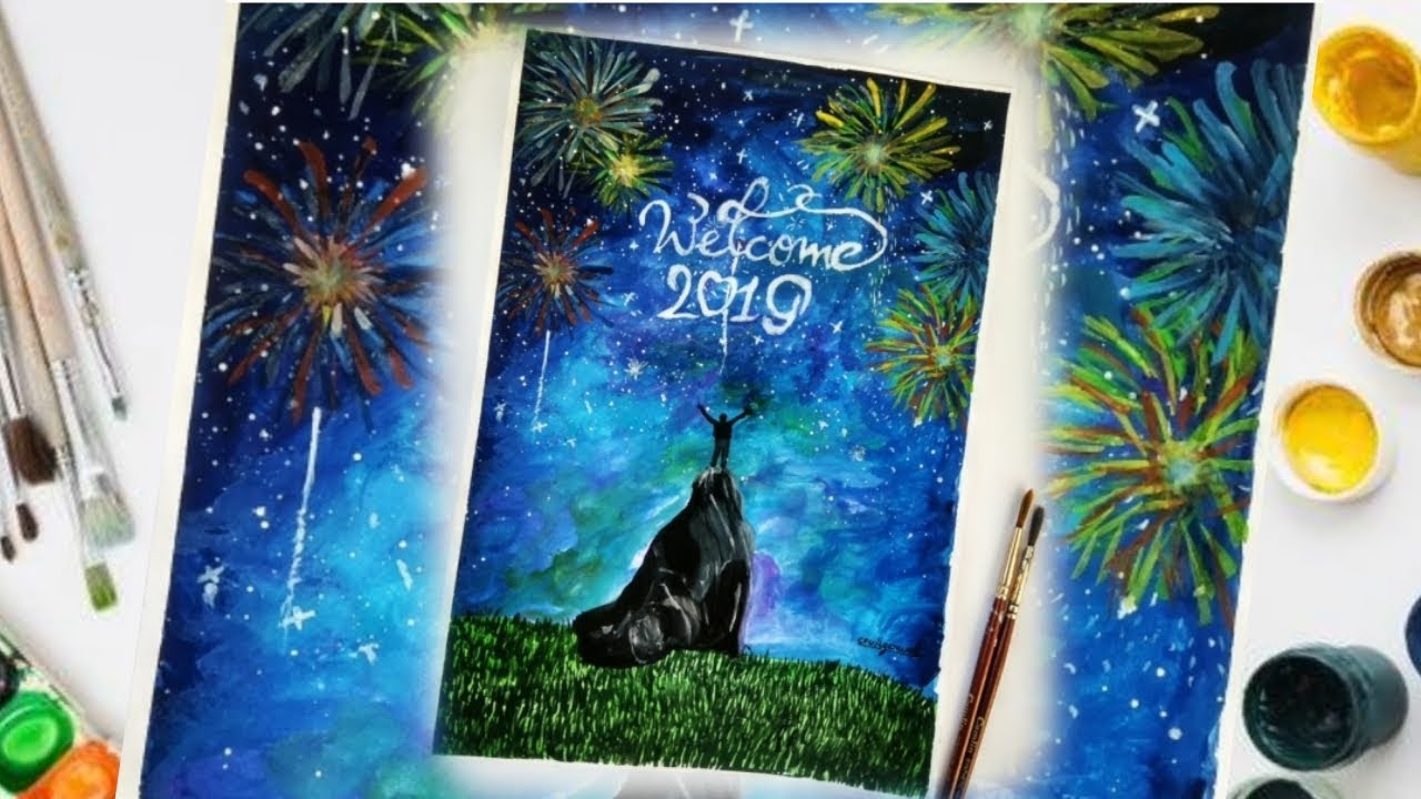 Step by step fireworks painting for beginners | easy galaxy fireworks painting tutorial