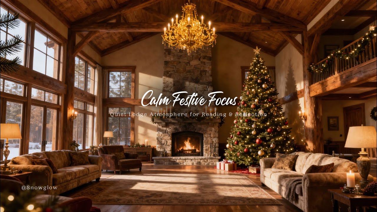 Calm Festive Focus | Quiet Lodge Atmosphere for Reading & Reflection | 1 Hour
