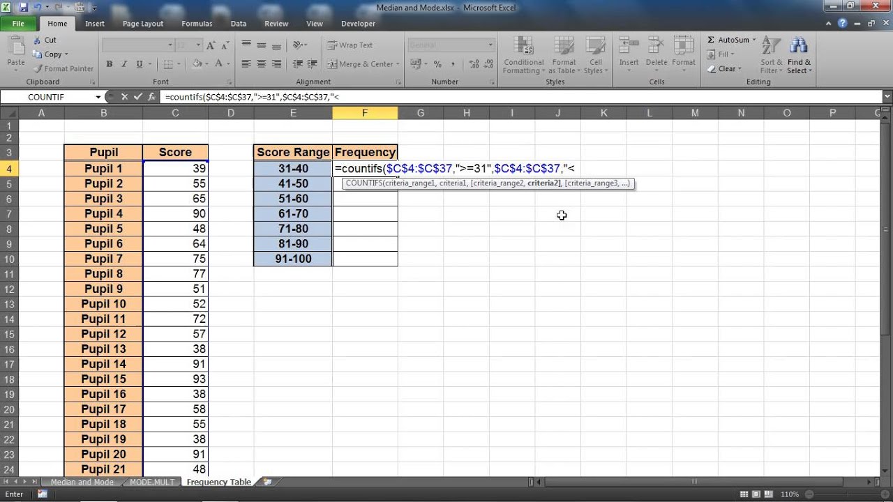 Excel – How to Create a Frequency Distribution Table for Quantitative Data