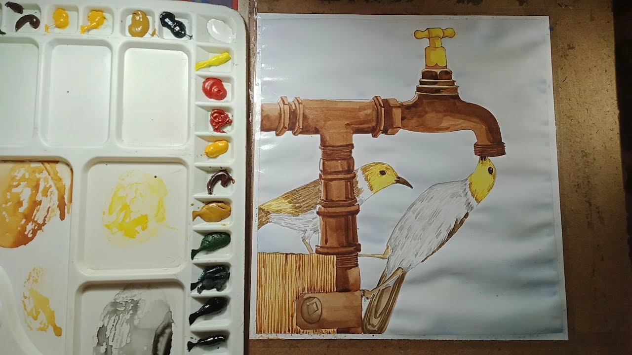 how-to-draw-summer-time-picture-two-birds-drink-water-summer-time