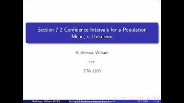 Section 7.2 Confidence Intervals for a Population Mean, Standard Deviation Unknown