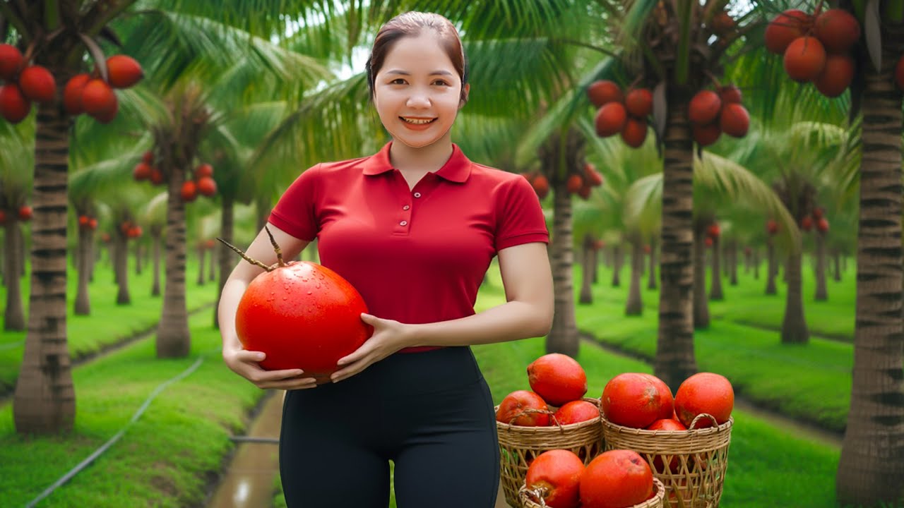 Harvesting 1000+ Fire Coconuts Sell At The Market,Cooking Caramelized Pork with Rich Coconut Meat