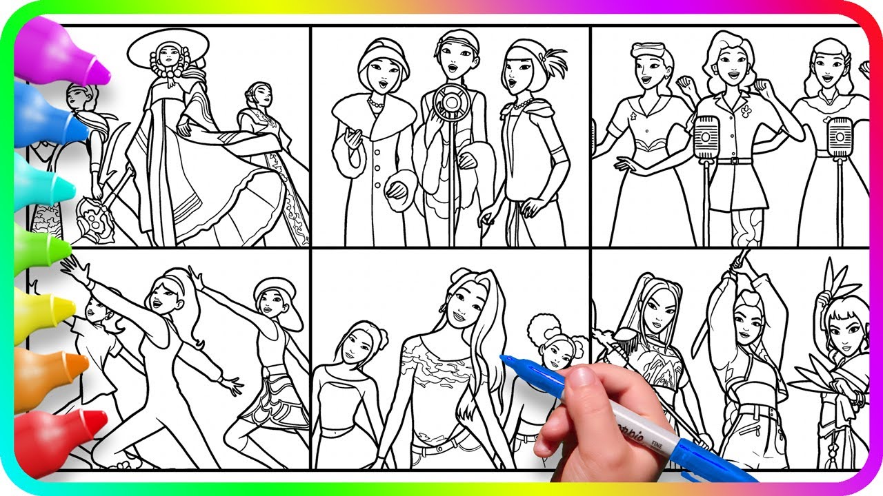 Satisfying Coloring - All Generations of Huntrix / KPop Demon Hunters Coloring Pages