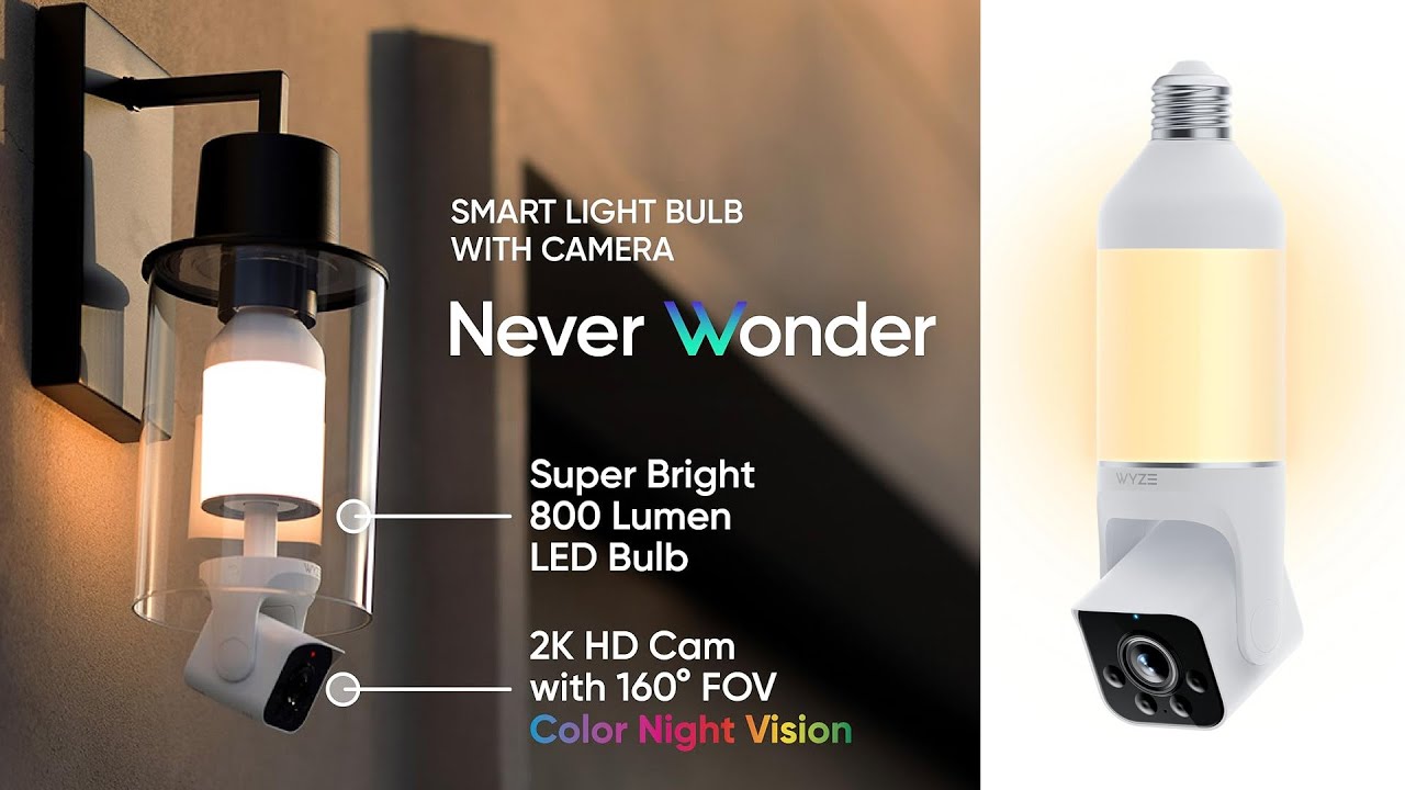 WYZE Bulb Cam Security Camera, 2K HD Outdoor Light Bulb Camera, Color Night Vision