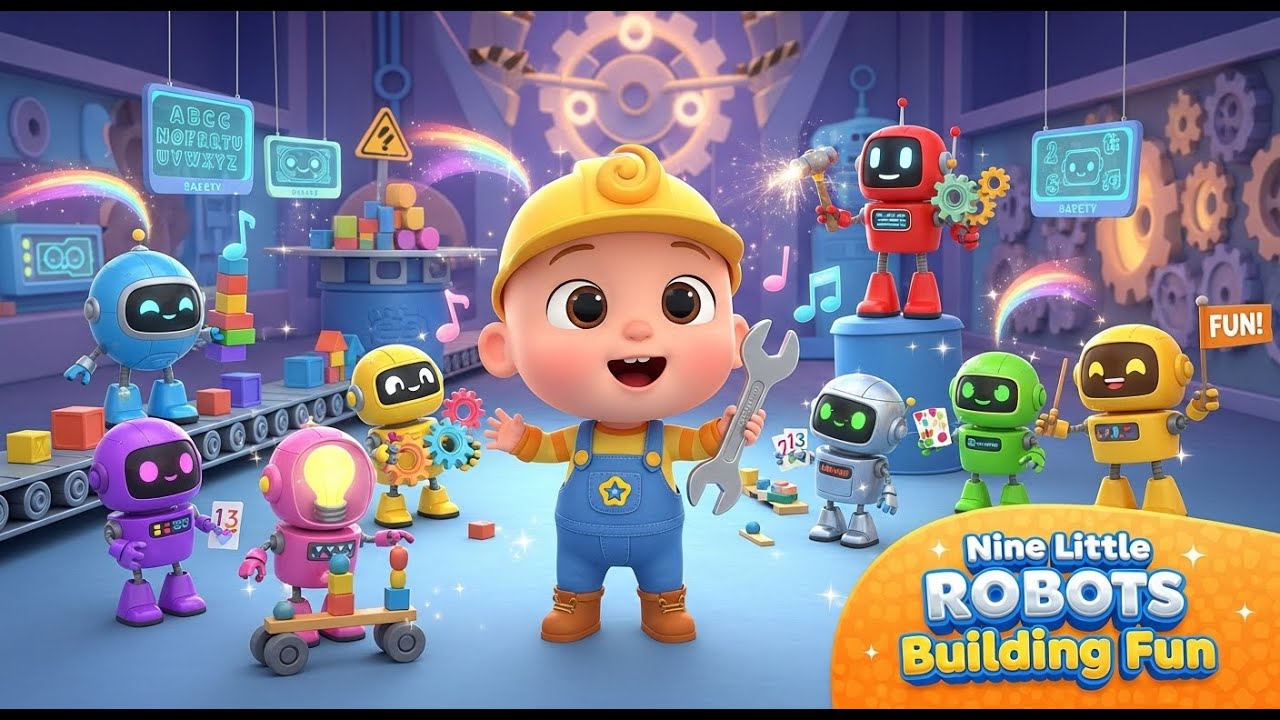 Nine Little Robots Building Fun | Counting and Learning Song for Kids | STEM Adventure Rhyme