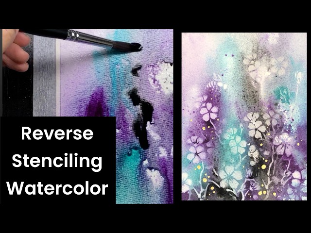 WATERCOLOR Reverse Stenciling 🫟 Easy Floral Painting - 446 - YouTube