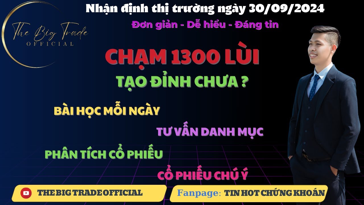 🔴 NHẬN ĐỊNH THỊ TRƯỜNG CHỨNG KHOÁN NGÀY 30/09: CHẠM 1300 LÙI | ĐỈNH CHƯA ?