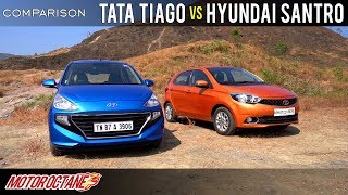 Tata Tiago vs Hyundai Santro 2019 Comparison | Hindi | MotorOctane