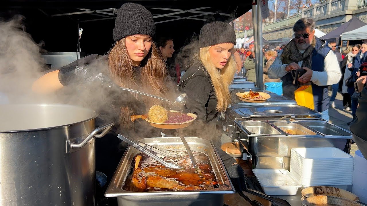 Street food in Prague, Czech Republic. St. Martin's Day celebrations and roast goose in Prague!