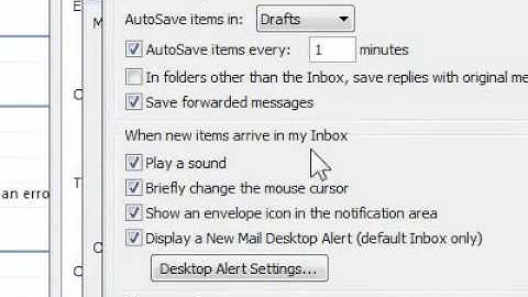 How to change desktop alert settings for emails recieved in Outlook