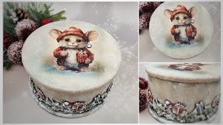 Decoupage 🐭🎁 Christmas box with mouse and gifts 🎁🐭 DIY tutorial...