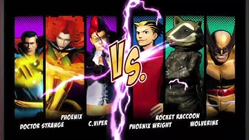 DOCTOR STRANGE&PHOENIX&C.VIPERvsPHOENIX WRRIGHT&ROCET RACCON&WOLVERINE-UltimateMarvelvsCapcom3(2011)