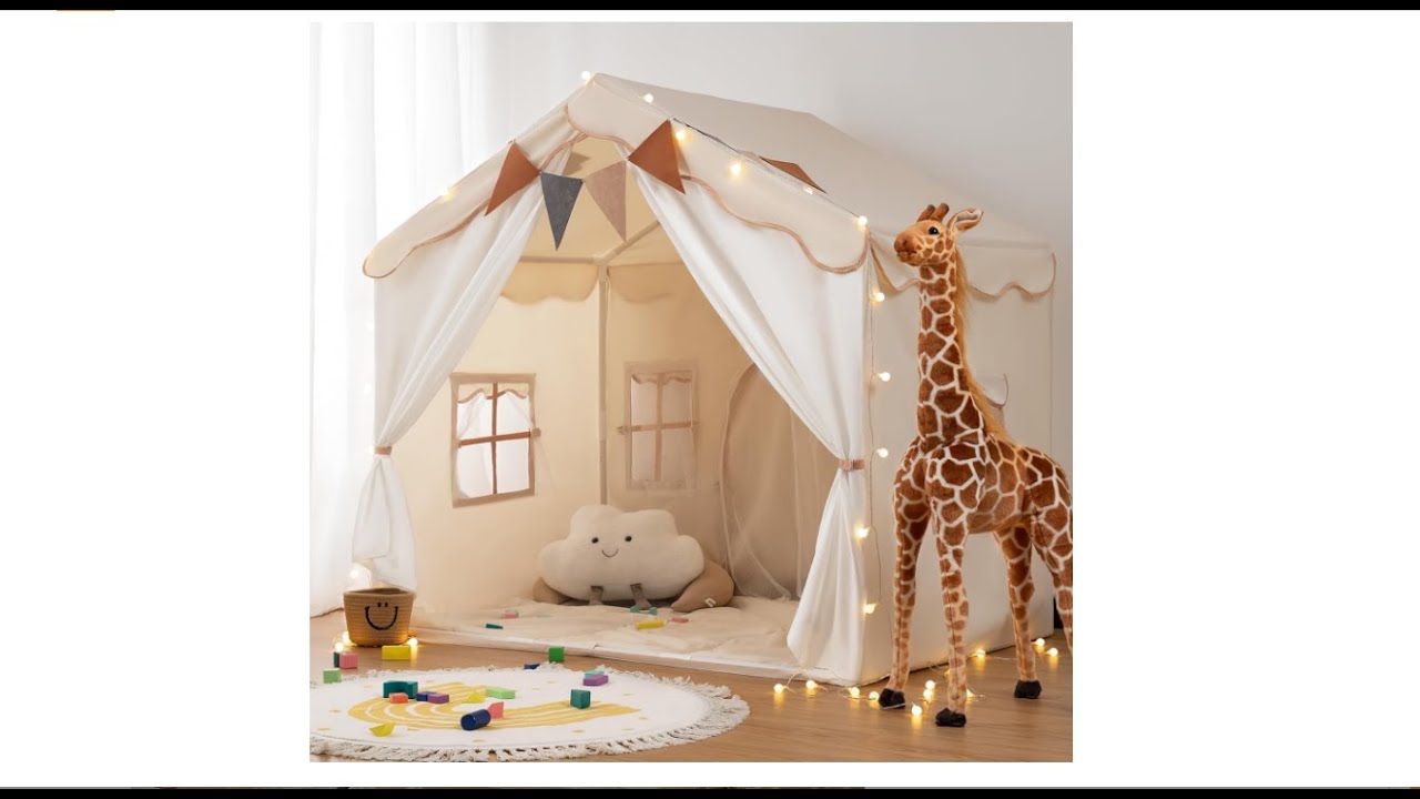 besrey Kids Tent, Kids Playhouse 2 in 1 with Padded Mat and String Lights, Toddler Tent for Kids