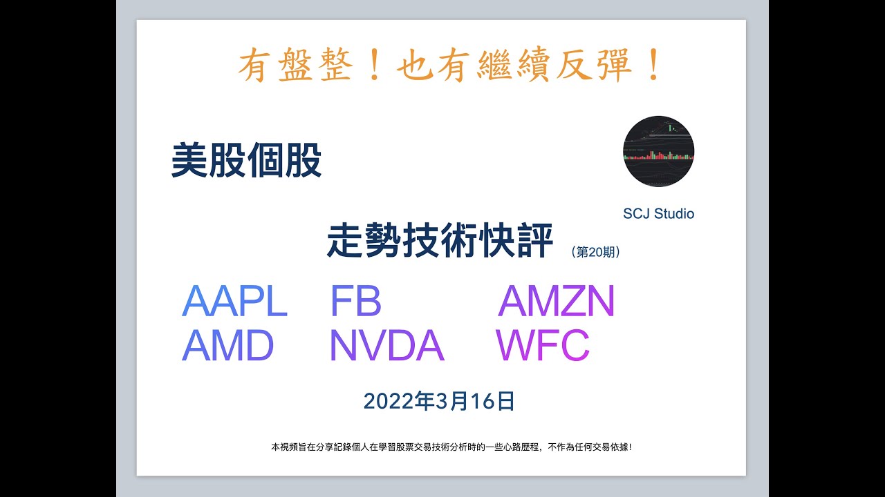 AAPL FB AMZN AMD NVDA WFC 美股 個股技術快評 （第20期） 2022年 3月16日