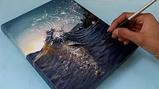 Ocean waves acrylic painting/ Sunrise seascape painting for beginners