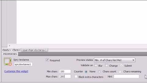 Dreamweaver CS4 Tutorial - 31 - Form Validation of Text Area