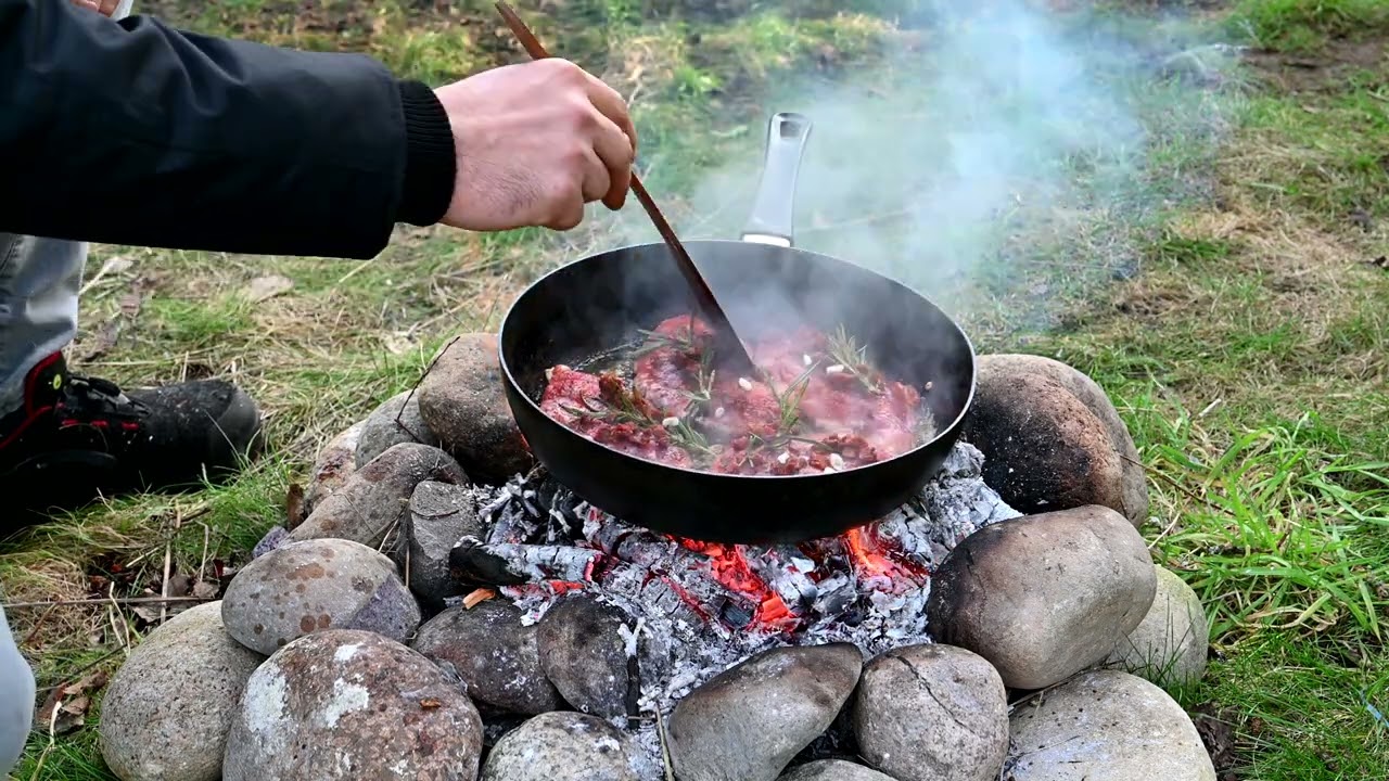 Pork neck fillet cook with fire 🥾🔥🍲 