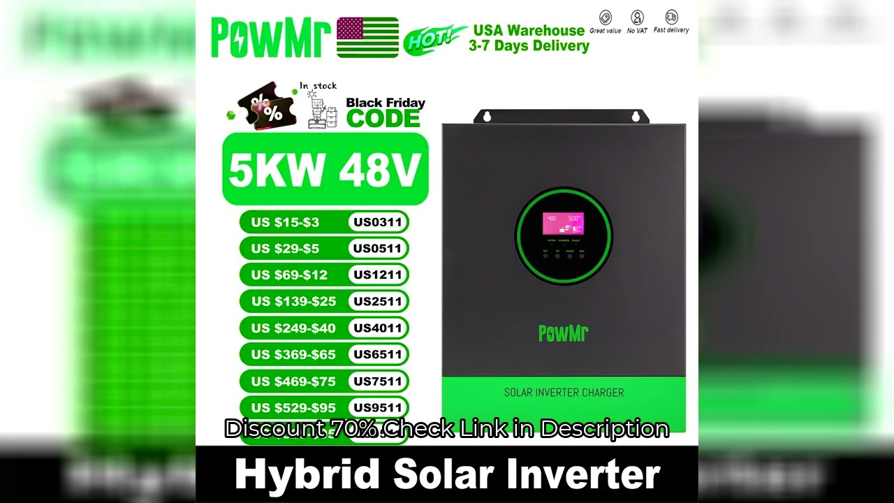 PowMr 5000W 48V 110/120VAC Output MPPT Hybrid Solar Inverter PV 500VDC With MPPT 80A Charger Control