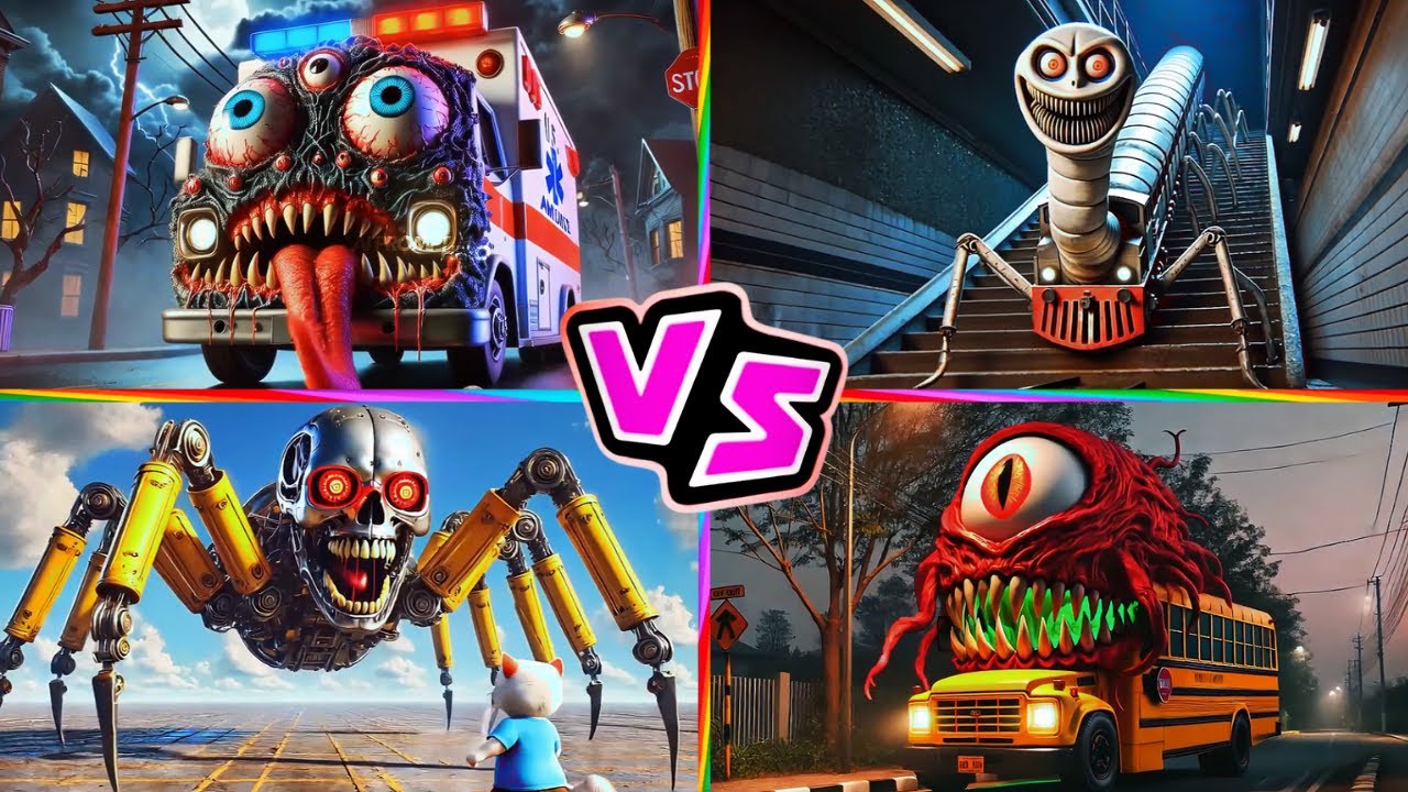 Mutated Monster 🆚 Thomas Train 🆚 Skeleton Excavator 🆚 School Bus Monster 🎶 Tiles Hop EDM Rush