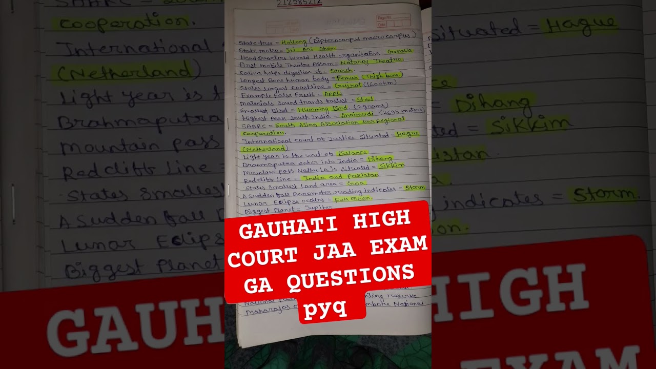 GAUHATI HIGH COURT JAA EXAM GA QUESTIONS 2023 