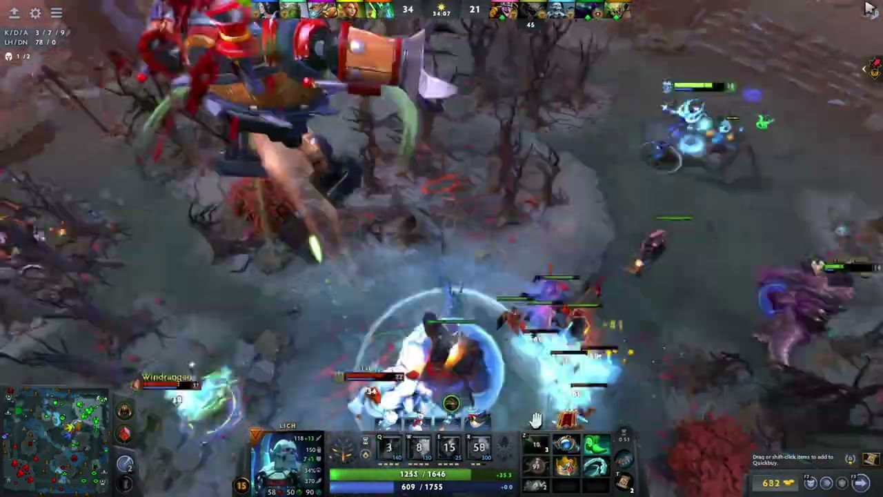 Playing With Lich Hero In Dota 2 Ranked Online Game. 70min Game In Just 15min