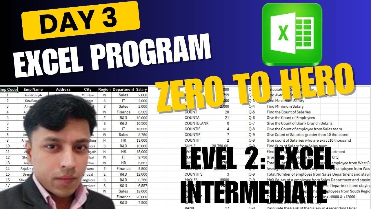 Excel Day 3 | ALL Functions Explained with Real Data 🔥 SUM to MODE | Basic to Advanced Excel 