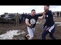 Bodybuilder run into Army Man !!! Fast Fight !!!