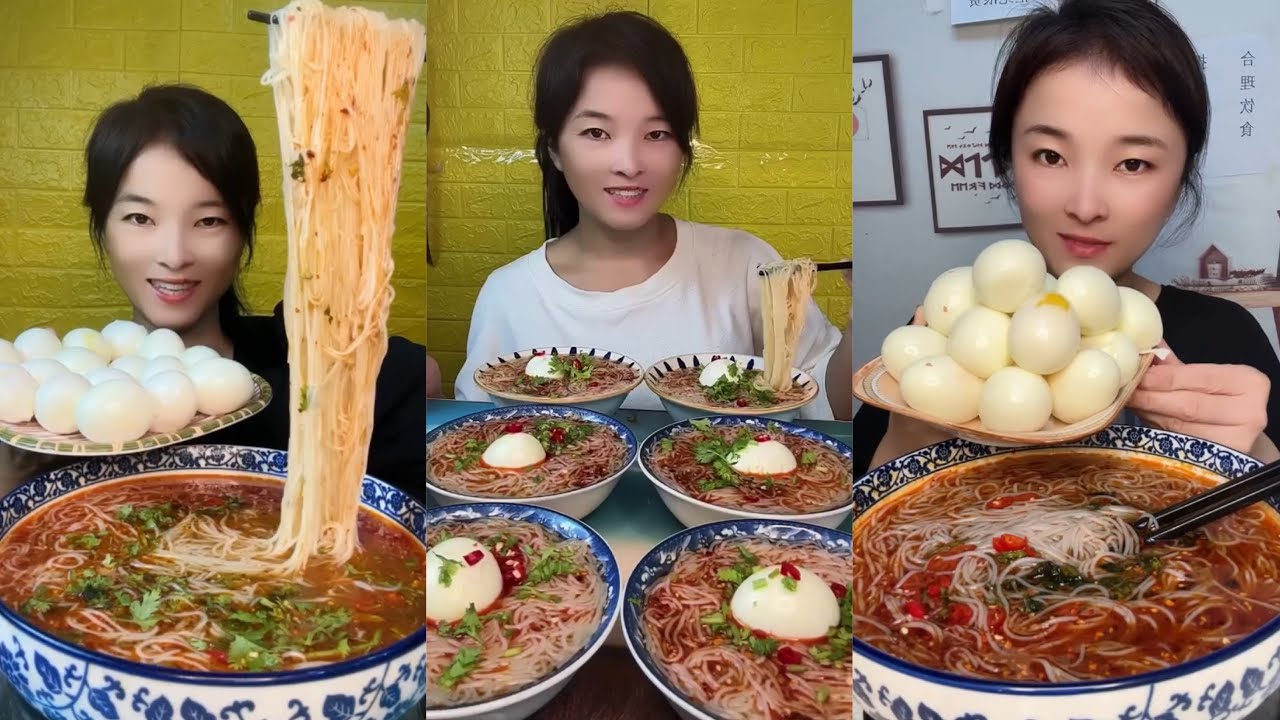 MUKBANG 먹방 EATING SPICY NOODLES and SOFT BOIL EGGS chewy sounds | ASMR | chinese foods 辣面鸡蛋