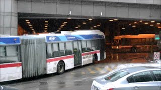 BUSES AT RUSH HOUR IN DOWNTOWN MONTREAL QC