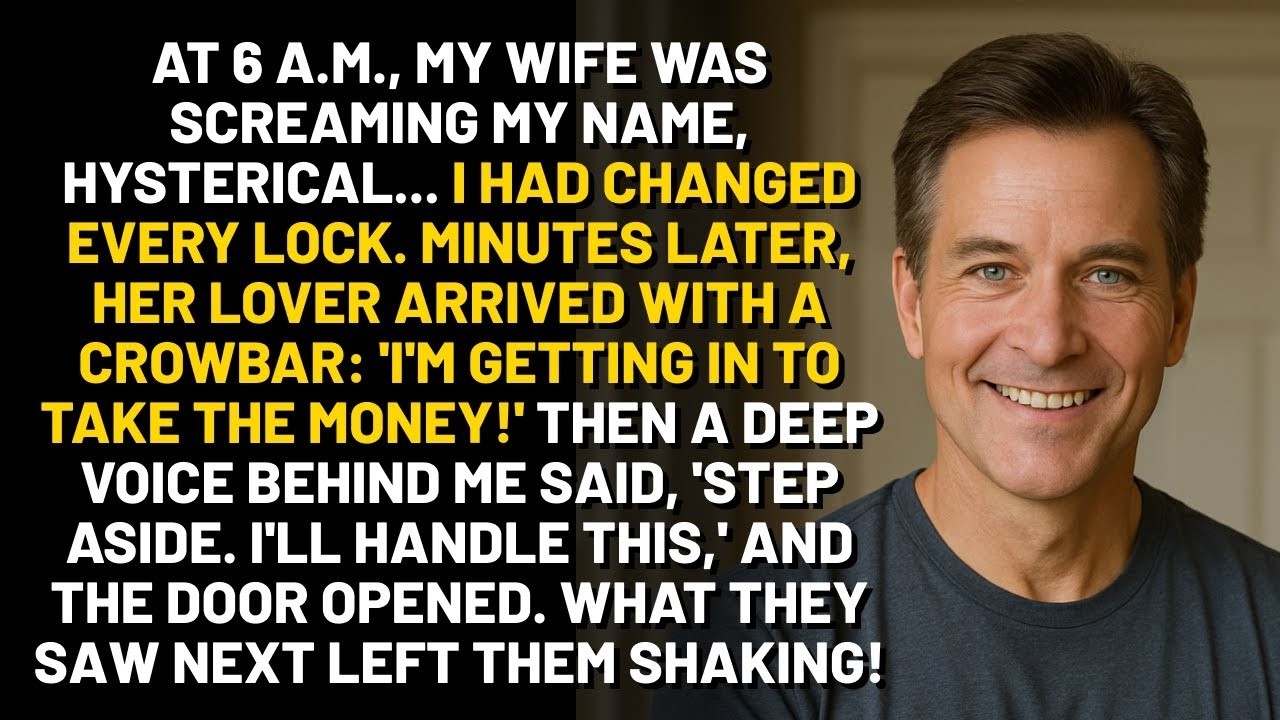 My Wife and Her Lover Tried to Smash My Door with a Crowbar… When I Opened, They Went Pale