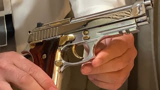 Taurus PT 92 AFS 9mm High Bright Polished 24K Gold and Custom Rose Wood Grips