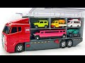 トミカ☆はたらく車のミニカーを開封!工事車・トラック・バスをコンボイに収納☆Tomica working vehicles unboxing & convoy storage