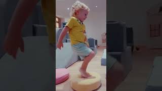 Leo Practices Balance on a Ninja Warrior Obstacle Course | Educational Video for Kids