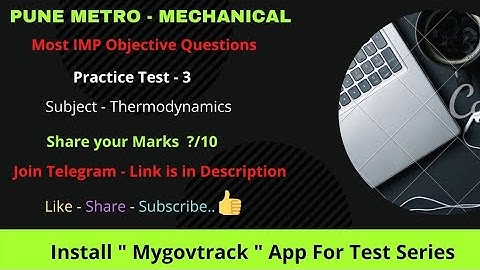 Pune Metro SC/TO/TC & JE - Mechanical - Most IMP Questions - Thermodynamics - 3