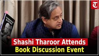 Shashi Tharoor attends book discussion on Constitution and democracy in Delhi.