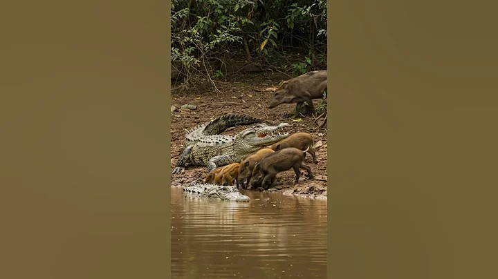 Amazing crocodile and wild boar #wildlife #shorts #animals