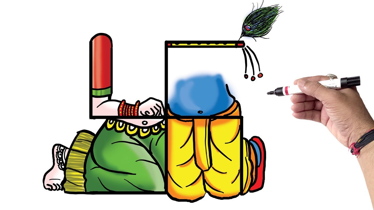 Swastik से राधाजी और कृष्णजी का सुंदर सा Drawing बनाना सींखे | How To Draw Radha Krishna Ji